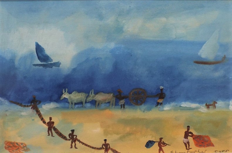 Christopher Corr (B.1955) - 'Pulling In the Net, Puri India', signed, inscribed Berkeley Square