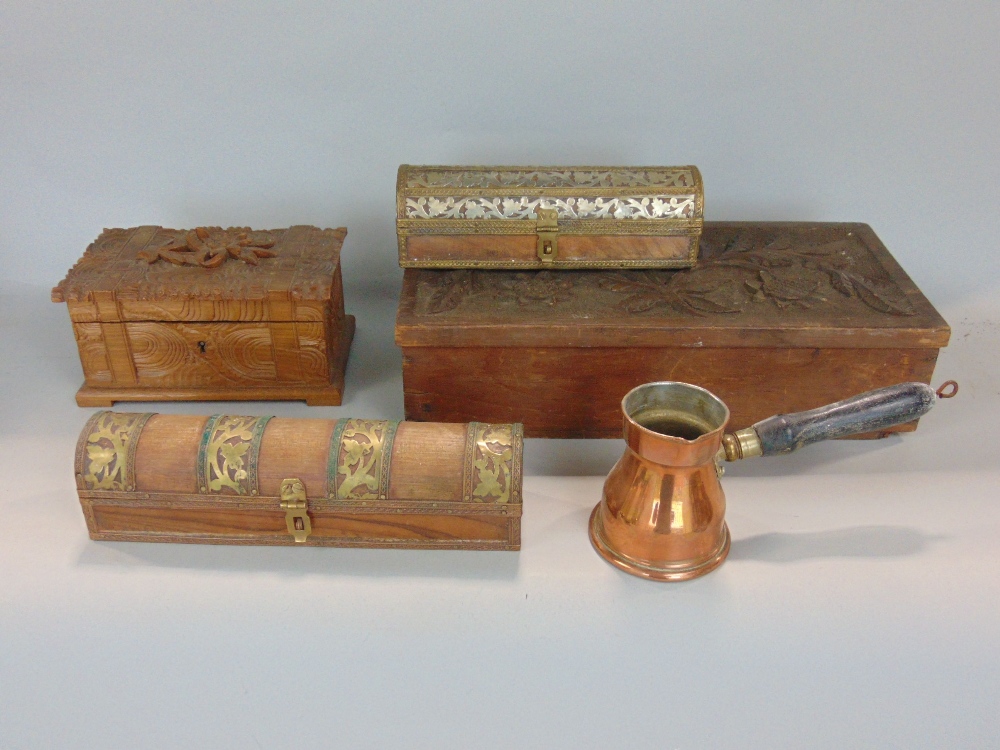 A collection of boxes including a late 19th century Tyrolean box with carved detail and Edelweiss - Image 2 of 2