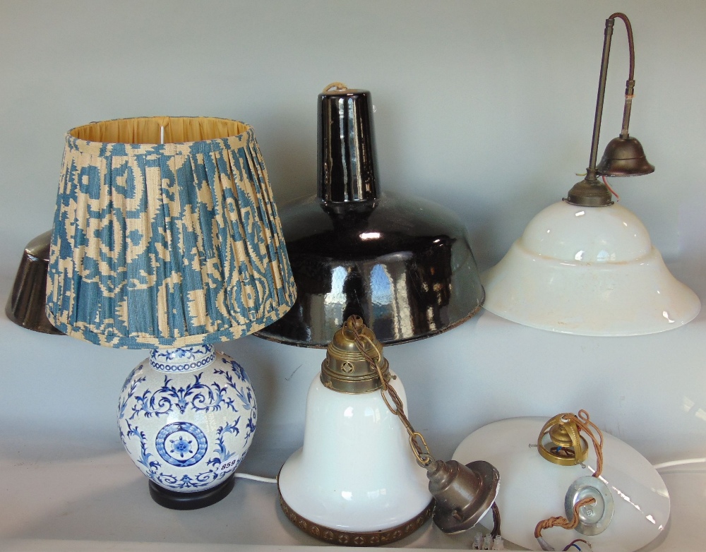 A collection of vintage and other electrical light fittings including two graduated black