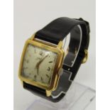 18ct Ebel automatic gents wristwatch, textured champagne dial with gilt hands, baton and Arabic