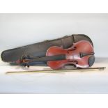 A violin bow and case, the violin labelled Gand & Bernardel Fres, Luthiers Du Conservatore De
