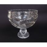 A heavy glass punch bowl raised on a circular base with etched inscription Sporting Press Oaks