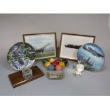A box containing a collection of interesting items to include vintage billiard balls, small quantity