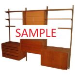 Possibly by Poul Cadovius (1911-2011, Danish) - Danish teak wall shelving unit, comprising various