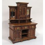 Late 19th century apprentice oak sideboard, the lower section enclosed by two doors and three