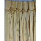 Two pairs of good quality curtains in gold stripe fabric with triple pleat heading, rope detail