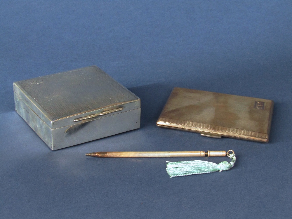1930s silver engine turned cigarette case with gilt interior together with a further silver cedar