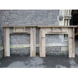 A pair of late Victorian/Edwardian stripped mixed wood fire surrounds, with moulded detail,