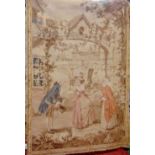 Machine woven continental tapestry panel, 1.85 x 1.25 m depicting the meeting of a gentleman and