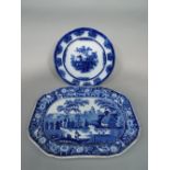A 19th century blue and white printed meat plate in the Newnham Courtney pattern, 53.5cm, together