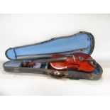 A violin case and a bow by Thiery of Paris, one piece back