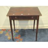 A 19th century pine side table with frieze drawer raised on square taper supports, with decorative