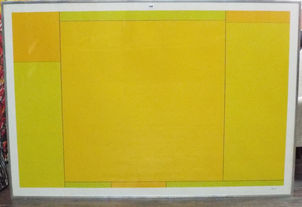 20th century school - 'Geometric study in yellow', indistinctly signed 'Aander?', 105 x 155cm, - Image 2 of 3