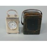 Early 20th century silver cased carriage type timepiece, the enamel dial with Roman numerals, the