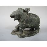 Early (possibly 14th century) Indian carved stone temple fragment showing elephant and rider -