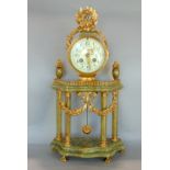 French gilt metal and agate portico type mantel clock, the twin train drum head movement with Arabic