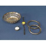 Mixed lot of silver to include Walker & Hall bonbon dish with raised pierced sides, two silver