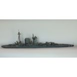 A homemade scratch built model of HMS Rodney battleship of timber construction, fully armed and in