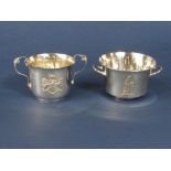 Crested Edwardian silver twin handled cup/porringer with the crest of The Royal Company of