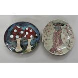 Joanna Wareham - studio pottery dish, centrally decorated with a Geisha girl, 24cm long; together