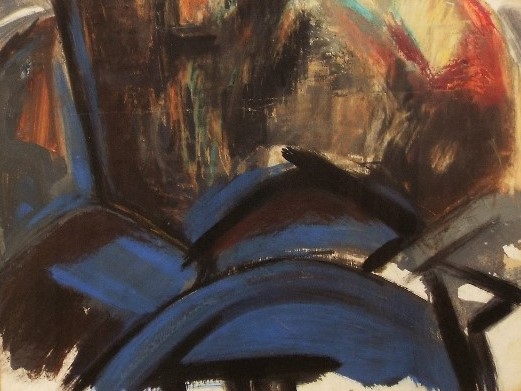 In the manner of Peter Lanyon (1918-1964) - Abstract study with blues and blacks, mount inscribed