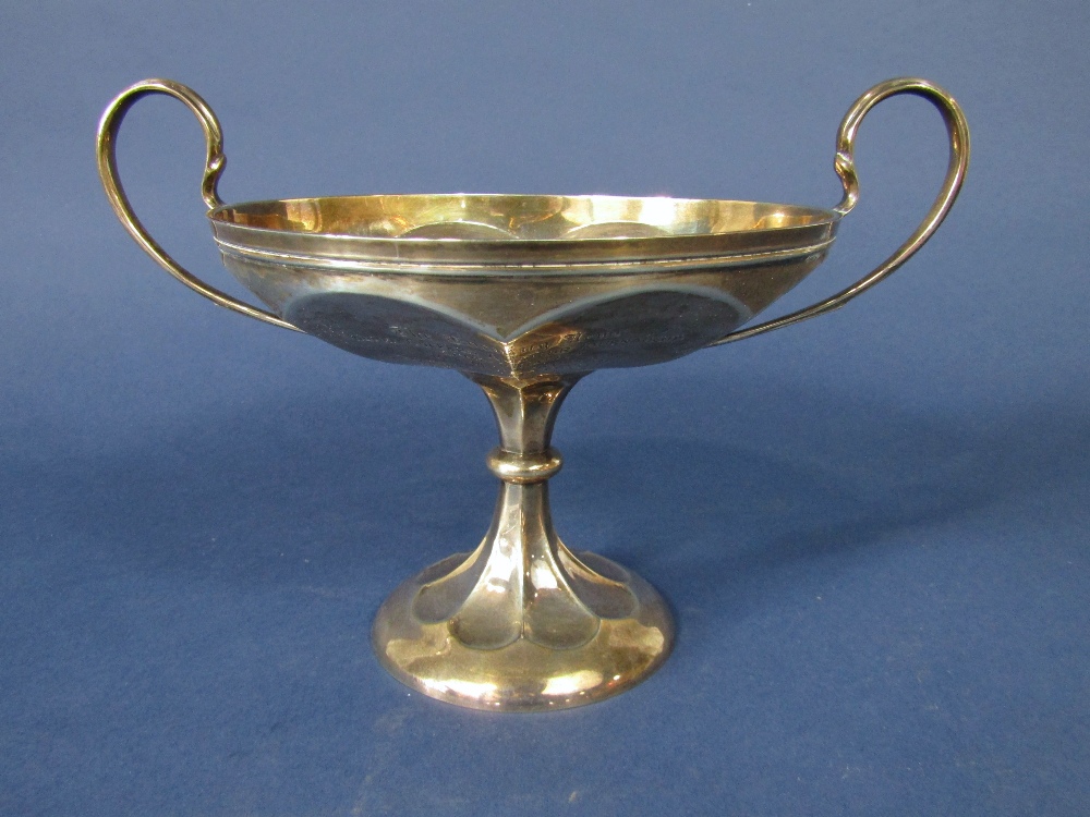 Early 20th century silver twin handled faceted trophy, maker RP, Birmingham 1911, 24cm wide, 12.