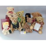 Large collection of modern teddy bears including a 1920 Classic bear (reproduction) with tags and
