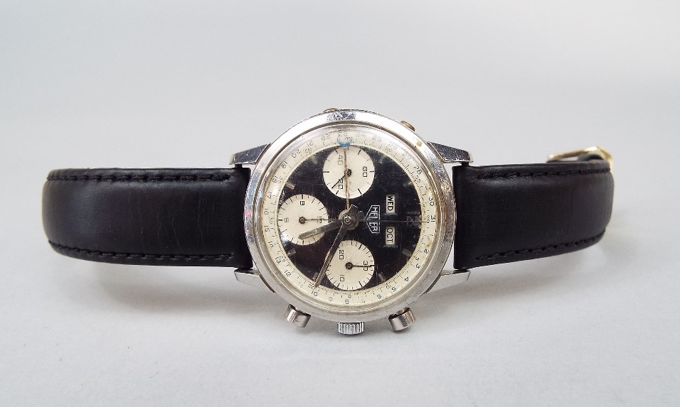 1960s gent's Heuer Chronograph stainless steel wristwatch, with day/date aperture, three