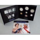 Queens Jubilee Coronation coin and stamp set, 7 coins, Coronation Crown to bronze half penny,