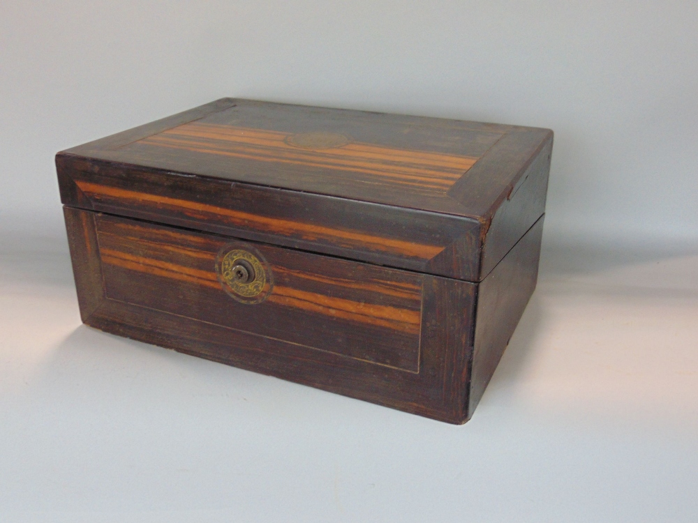 19th century coromondel writing slope, the hinged lid enclosing a fitted interior, 35cm wide (af)