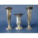 Turn of the century silver squat baluster vase of tapered form, with geometric scrolled acanthus