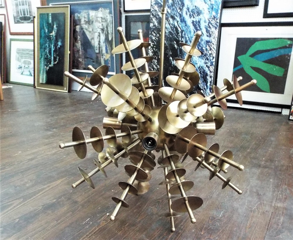 Interesting brass Sputnik ceiling lamp, 80cm high