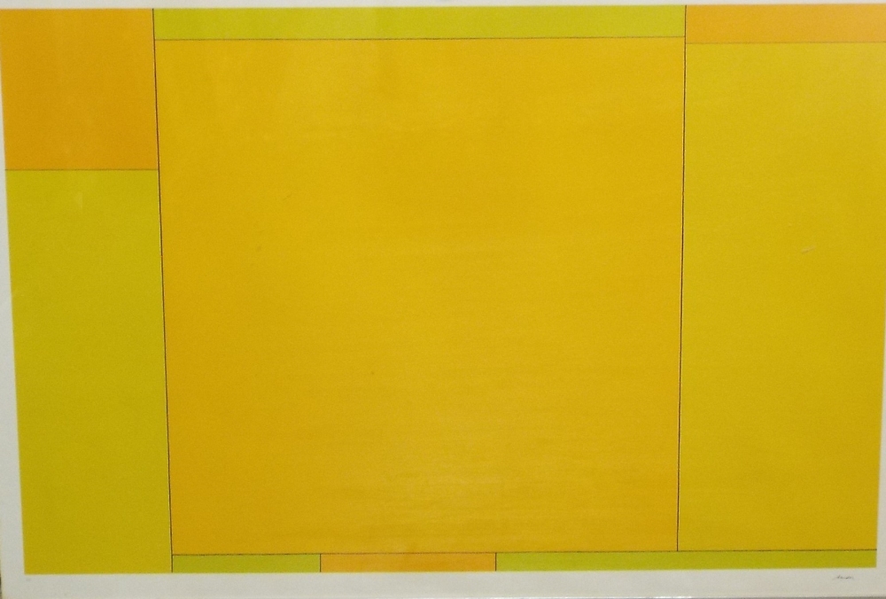 20th century school - 'Geometric study in yellow', indistinctly signed 'Aander?', 105 x 155cm,