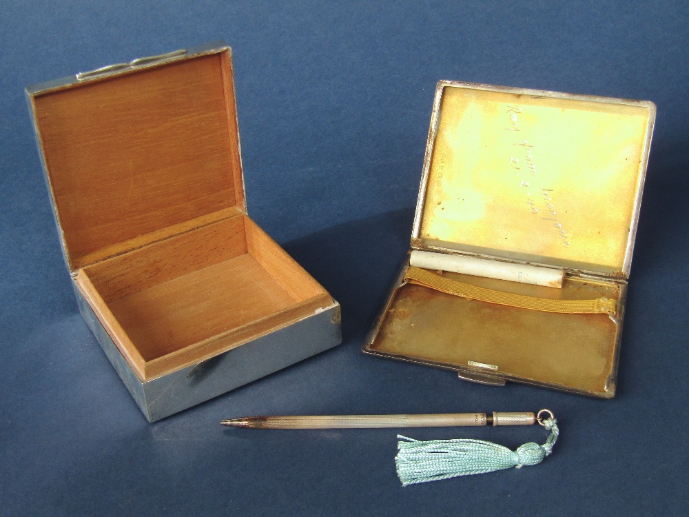 1930s silver engine turned cigarette case with gilt interior together with a further silver cedar - Image 2 of 3