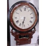 19th century single fusee rosewood and mother of pearl inlaid drop dial wall clock, 11.5 inch dial