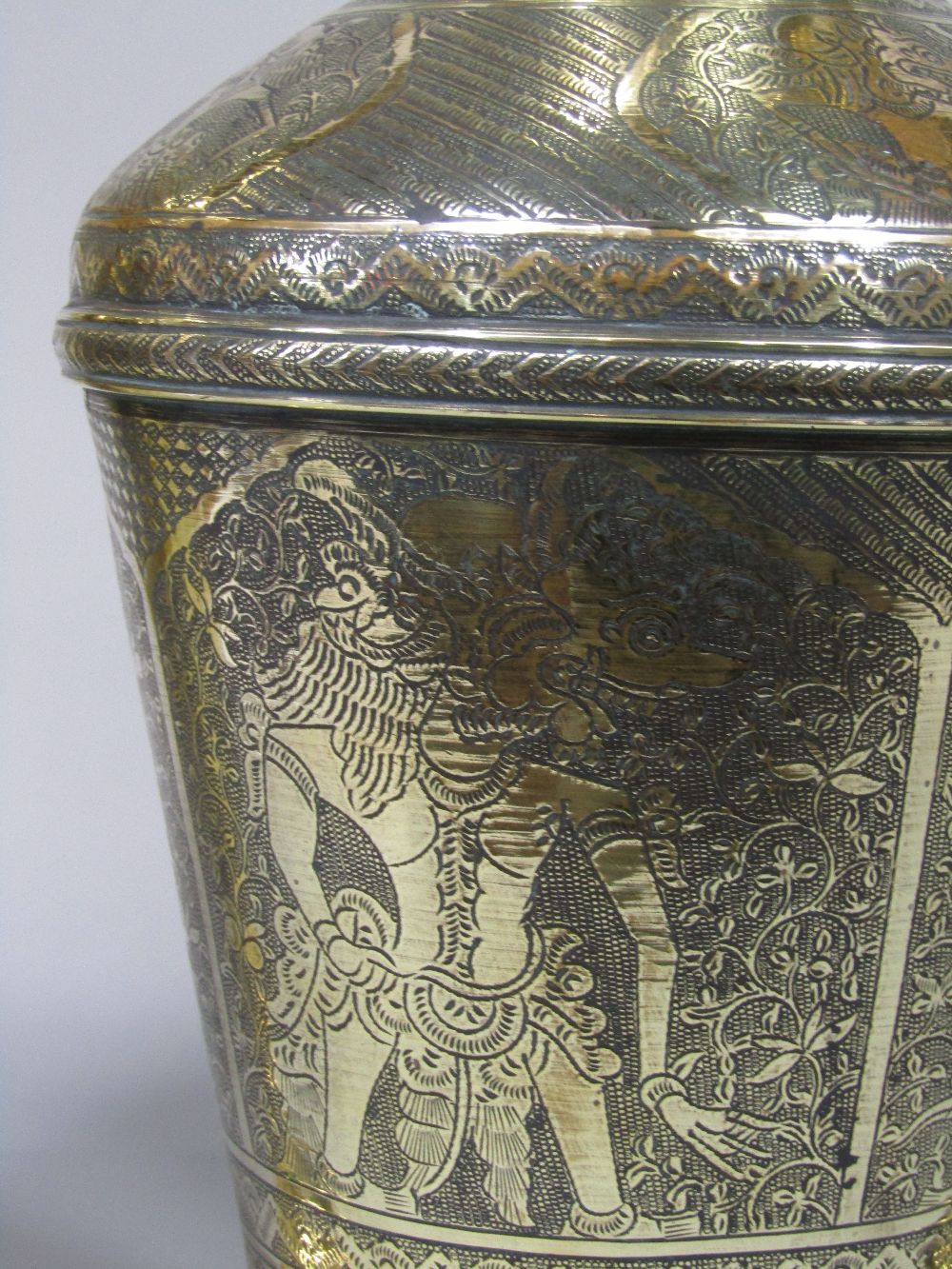 A late 19th century cast vase, the body of cylindrical tapering form with trumpet shaped neck and - Image 2 of 2