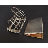 Silver cigarette case with engine turned detail and a silver six divisional toast rack, 10oz