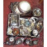 A quantity of silver plated wares including a two handled tray, an entree dish and cover with