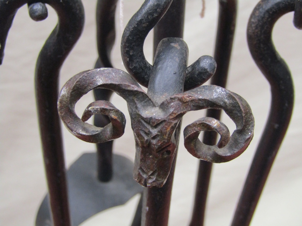 An iron work floorstanding companion set with rams head detail - Image 2 of 2