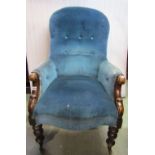 A Georgian mahogany armchair with pierced splat, scrolled arms, upholstered seat on shaped