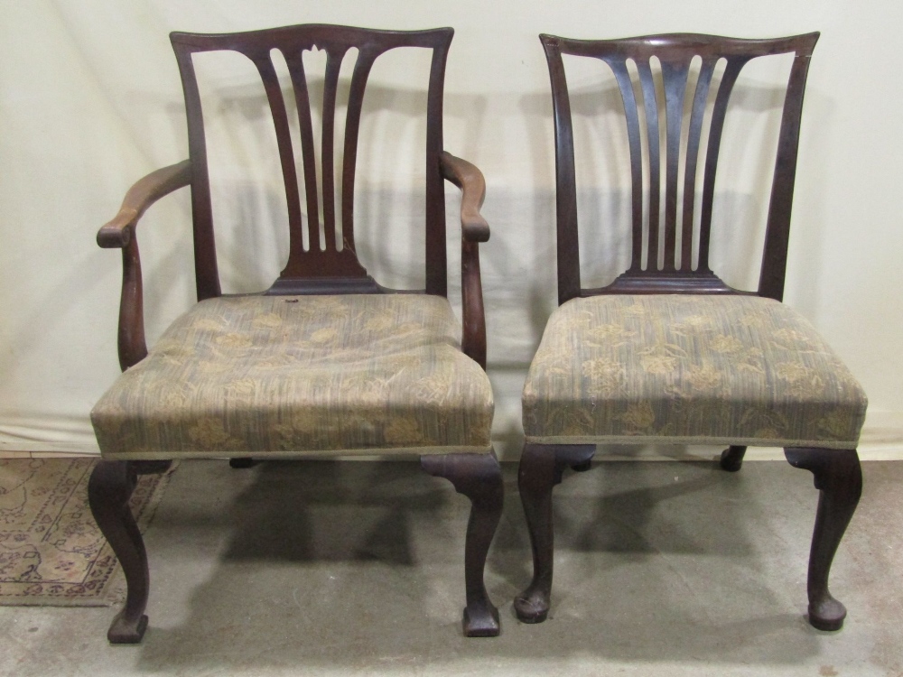 A Georgian mahogany armchair with pierced splat, scrolled arms, upholstered seat on shaped - Image 2 of 3