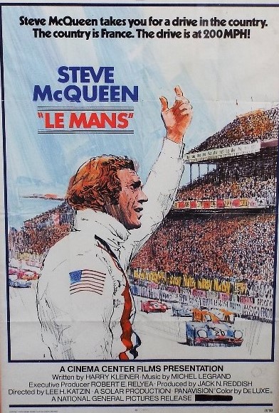 Steve McQueen in 'Le Mans' (1971) film poster, folded, 103 x 68cm, framed