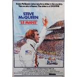 Steve McQueen in 'Le Mans' (1971) film poster, folded, 103 x 68cm, framed