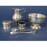 A box containing a collection of various silver items to include an early silver baluster cream jug,