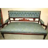 An Edwardian parlour room sofa with carved and moulded show wood frame with string banded inlay,