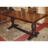 A good quality Old English style oak refectory table, the rectangular plank top with cleated ends,