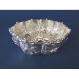 19th century arts and crafts silver lobed sweet meat or bonbon dish, with faceted embossed panels of