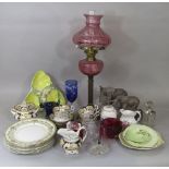 A collection of ceramics and glassware including Victorian tea wares with blue, gilt and yellow