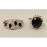 Two 9ct blue spinel and diamond dress rings to include a stylised example set with pear cut