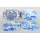 A pair of Spode blue and white printed drainers with pastoral river landscape and ruin detail,